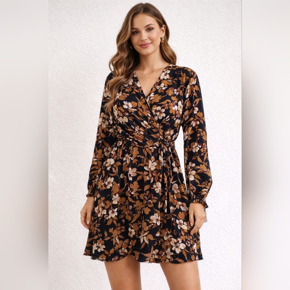 🌸 CUPSHE Floral Wrap Long Sleeve Mini Dress • Medium • NWT
